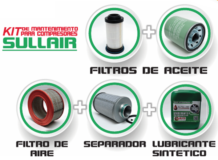 Filtro de aire, filtro de aceite, separador aire/aceite para compresores marca Sullair